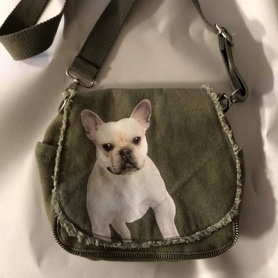 RARE FUZZYNATION French Bulldog Frenchie Dog Fringe Flap Purse Messenger Bag 8x9 - Image 1 of 4