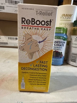 Spray de descongestionamento T-Relief ReBoost multi-sintoma alívio da gripe fria EXP 12/27 - Imagem 1 de 3