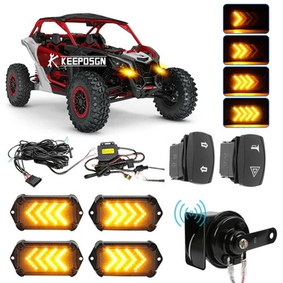 UTV LED Turn Signal x4 w/ Horn Rocker Switch For Can-Am Maverick X3 RS Turbo RR - Image 1 of 4