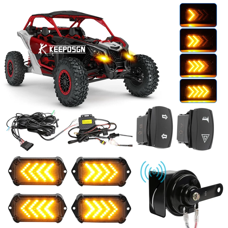 UTV LED Turn Signal x4 w/ Horn Rocker Switch For Can-Am Maverick X3 RS Turbo RR - Image 1 of 4