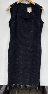 Vestido St John Couture 12 Funda Tejida Santana Negro Dorado Adornado - Imagen 1 de 4