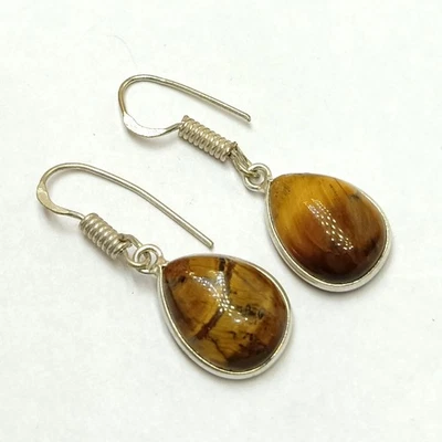 Impresionante pendiente colgante de piedras preciosas ojo de tigre enchapado en plata de ley 925 joyería Foto 1 de 4