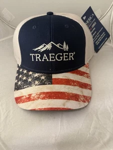 Gorra Traeger Trucker NUEVA CON ETIQUETAS Bandera Americana Árboles de Montaña Snapback Malla ¡Nueva! - Imagen 1 de 4