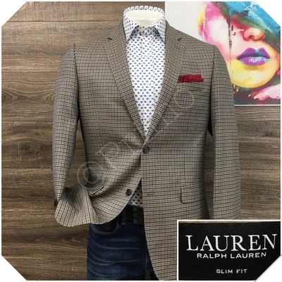 RALPH LAUREN 男式西装外套休闲夹克尺寸 42L 修身羊毛丝绸套装 — 第 1/4 张图片