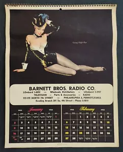 1955 vintage PINUP GIRL WALL CALENDAR reading pa BARNETT Bros RADIO Co - Picture 1 of 7