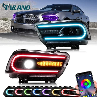 LED Headlights RGB Color Change Lamps For 2011-2014 Dodge Charger Dual Beam Foto 1 de 4