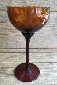 MCM Vintage Empoli Italy 12" Dark Amber Glass Stem Bowl Quilted Brandy Sniffer - Picture 1 of 7