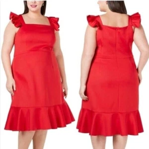 NEW Betsey Johnson Ruffle Midi Dress Red Valentine's Day Galentine's Plus Sz 16W - Picture 1 of 15