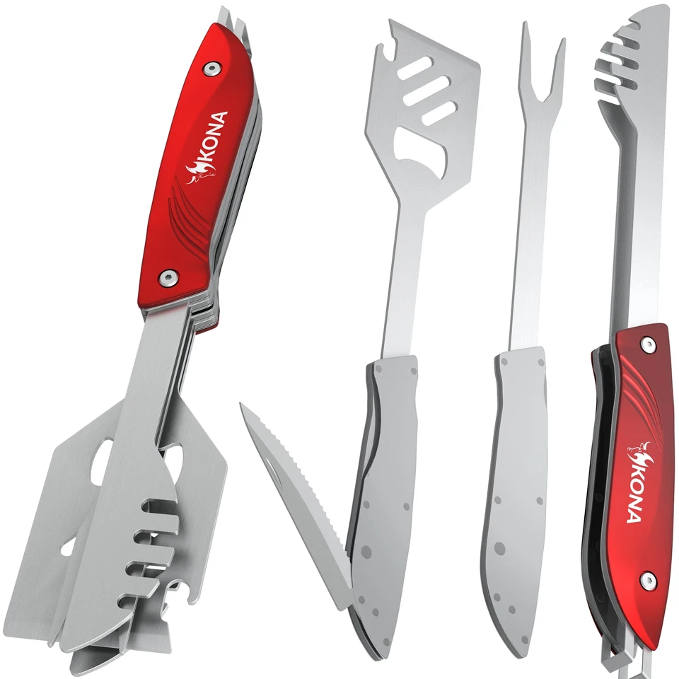 Kona Grill Gadget - Tailgater Multi-Tool Set - Removable Spatula Fork & Tongs
