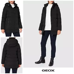 Geox Jacket Coat Size UK 10 Asheely Parka Quilted Detachable Hood - Black - Picture 1 of 10