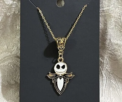 Jack Calabaza Esqueleto Pesadilla Halloween Dije Bohemio Gótico Oro Collar 18” Foto 1 de 2