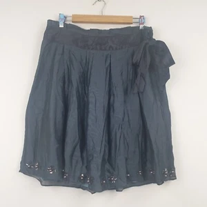 Whistles Skirt Womens Size 12 Black A-Line Silk Embellished Bow Hip Pleated - Picture 1 of 15