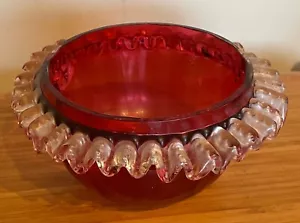 CRANBERRY GLASS Bowl with Ruffled Collar - Victorian 1880s - Picture 1 of 4