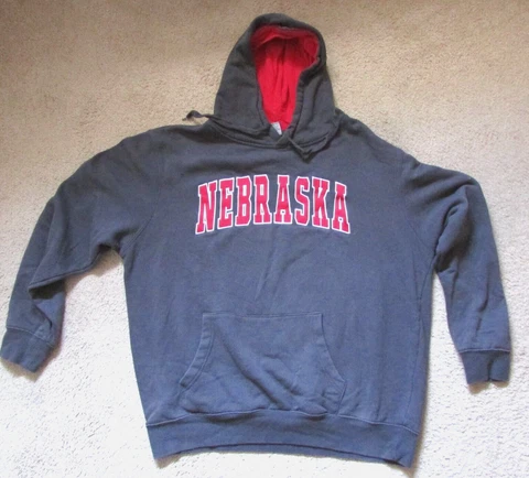 University of Nebraska Cornhuskers Large Gray Hoodie Sweatshirt Embroidered Ltrs Cover