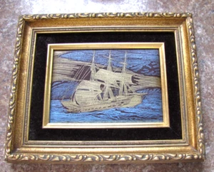 Barbara Lee Original Impressions in Silk Nautical Ship Gold Guilted Framed - Picture 1 of 4