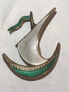 IVAR T HOLTH NORWAY STERLING SILVER ENAMEL GUILLOCHE SAILBOAT PIN BROOCH 1-3/8” - Picture 1 of 12