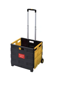 Yellow Folding Shopping Cart Portable Utility Trolley Collapsible Basket Grocery - Picture 1 of 7