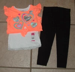 NEW Girl 2T / 2 Toddler Black Leggings & Sparkly Heart Print Layered Tunic Shirt - Picture 1 of 2
