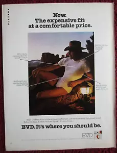 Slip intimo uomo BVD 1982 stampa pubblicità ~ western cowboy all'aperto al tramonto - Foto 1 di 1
