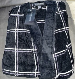 NWT State O Maine Mens 100% Cotton Belted Black Bathrobe Pockets Size 1XL/2XL - Picture 1 of 4