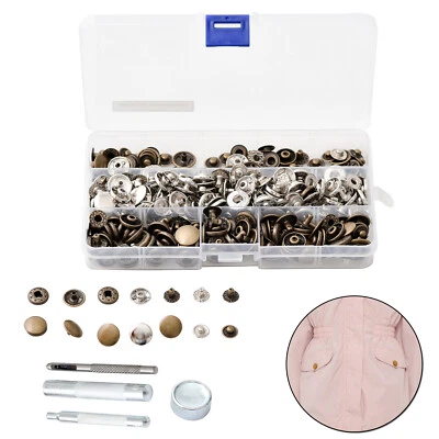 15MM Heavy Duty Press Studs Snap Fasteners Kit Buttons With Hand Tool Handbags - Image 1 of 4