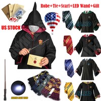 *Robe+Tie+Scarf+LED Wand* Harry Potter Robe Costume Halloween Cosplay Xmas Party