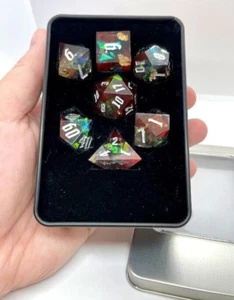 FREE CASE Redish-Black Sharp Edge Dice Resin Dice Set Candy Foil Udixi Dice - Picture 1 of 5