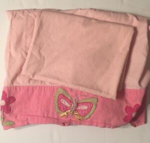 Lambs & Ivy Pink Gingham Flat Crib/Toddler Bed Flat Sheet & Pillowcase Butterfly