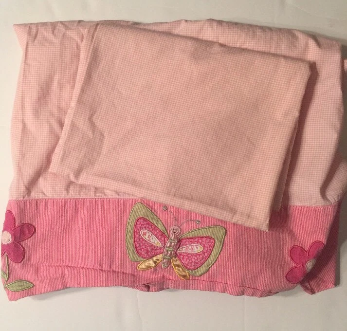 Lambs & Ivy Pink Gingham Flat Crib/Toddler Bed Flat Sheet & Pillowcase Butterfly - Image 1 of 4