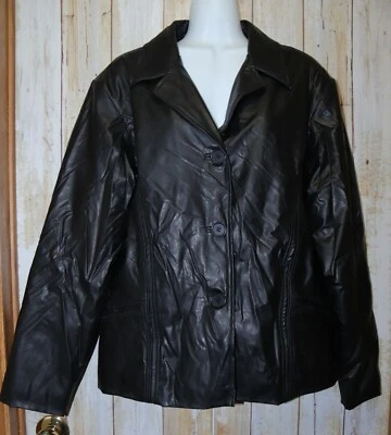 Womens Black Faux Leather KC Collections Jacket Size Medium very good - Image 1 of 2