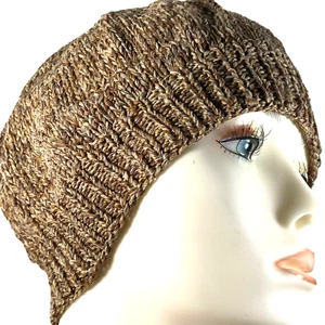 Vintage Hand Knitted Brown Beanie Hat Cap Color Yarn is Berber - Picture 1 of 8