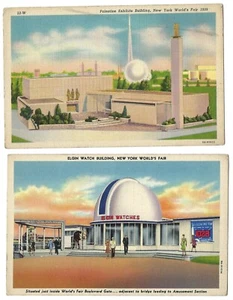 5 postales vintage de la Feria Mundial de Nueva York de los años 30 y 40 relojes Elgin y Trylon  - Imagen 1 de 6