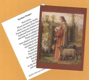 Teacher Prayer Safety School Protection Holy Card Jesus Lambs TEACHER GIFT - Picture 1 of 1