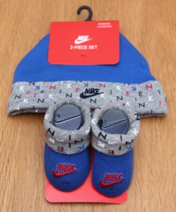 Nike Baby Infant Hat & Booties Set ~ Blue, Gray, Black & Red ~ 0-6M - Picture 1 of 3