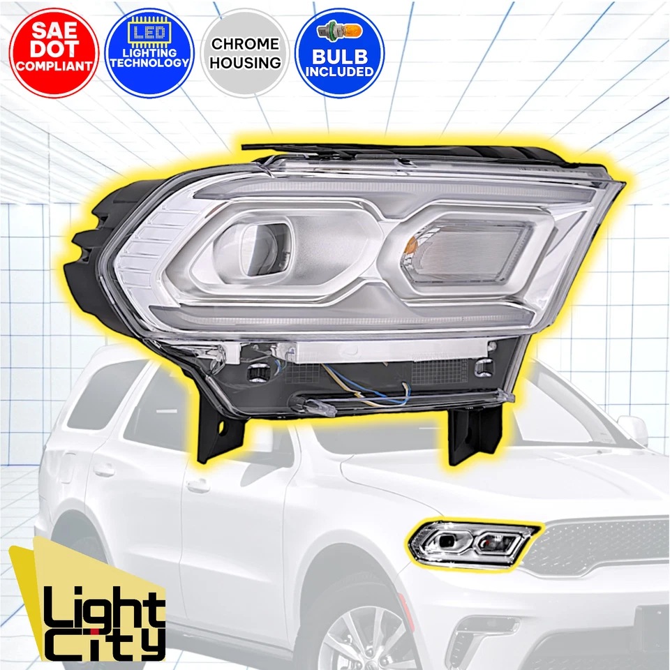 [LED con señal halógena] Para Dodge Durango 2021-2024 Faro pasajero cromado derecho Foto 1 de 4