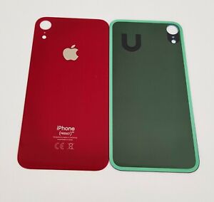 VITRE ARRIERE POUR IPHONE XR RED/ROUGE BIG HOLE / LOGO + ADHESIF 