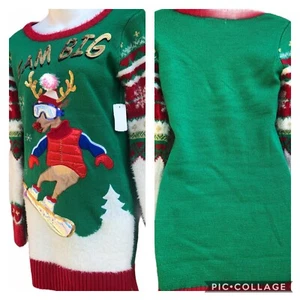 Juniors Womens Its Our Time Christmas Sweater Pullover Tunic Dream Big Small - Picture 1 of 11