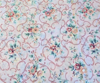 Vintage Pink Floral Fabric  3Yds x 58 Scroll Cotton 90s Granny Core Cottage Rose - Image 1 of 4