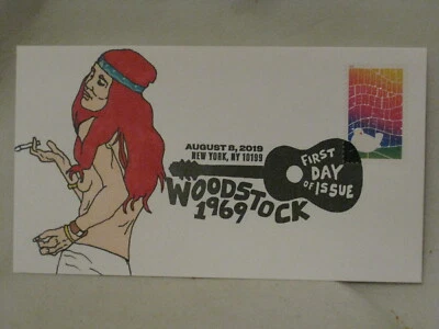  WOODSTOCK 1969 First Day Issue 1 of 1 hand drawn 2019 FDC cover art ! - Image 1 of 2