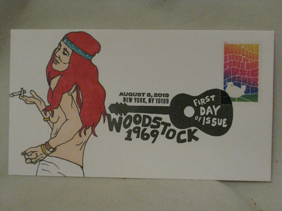  Woodstock 1969 Primer Día Edición 1 de 1 Dibujado a Mano 2019 FDC ¡Arte de portada! Foto 1 de 2