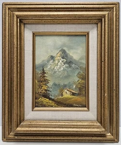 Pintura al óleo original 'Cabin With Mountain' a bordo firmada por Canper 11"x13" - Imagen 1 de 5
