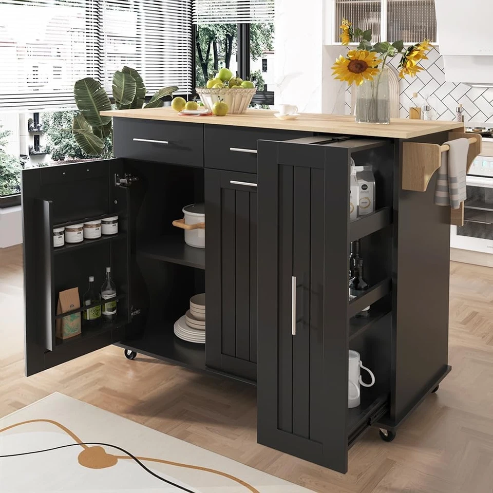 Rolling Kitchen Island on Wheels with Storage 3 Tier Cabinet and Drawers, Table - Image 1 of 4