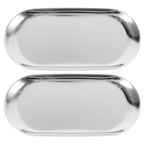 2pcs Stainless Steel Small Serving Tray Stainless Steel Decorative Tray Long - Picture 1 of 12