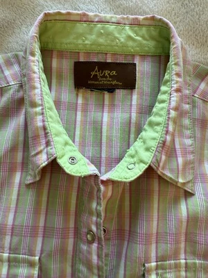 Женский розовый клетчатый вестерн топ без рукавов на пуговицах от Aura - Изображение 1 из 4