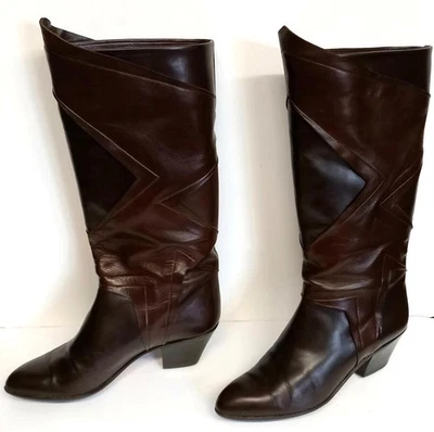 LINEA LIDIA BOOTS DARK BROWN LEATHER PULL ON BOOTS MADE IN ITALY SIZE 4 VINTAGE - Image 1 of 4