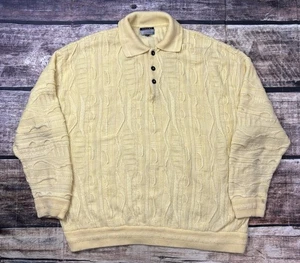 Coogi Polo Sweater Mens 2XL Wool 3D Knit Biggie Yellow Pullover VTG 90s - Picture 1 of 15