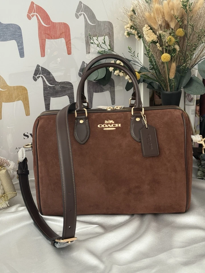 Coach Rowan Suede Large Satchel Bag CCC79 Fall 2025 in Vintage Brown