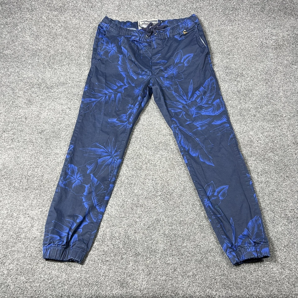 Pantalones Jogger Modernos de Diversión para Hombres Medianos Azul Marino Tropical Floral Cordón Puños Foto 1 de 4