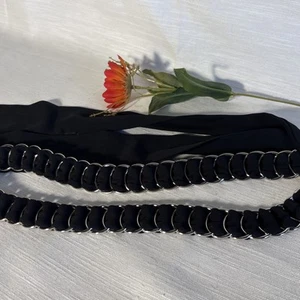 Ribbon Chain Belt Black With Silver Chain - Picture 1 of 4