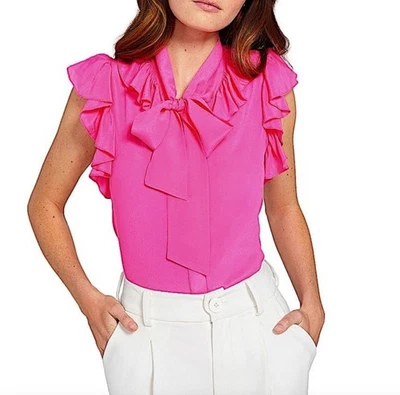 Blusa de seda con volantes Alice + Olivia Robbie en rosa salvaje talla XS Foto 1 de 4